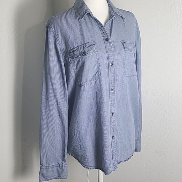 Chaps Blue & White Pinstripe Buttondown Shirt, Size XL - Picture 8 of 10
